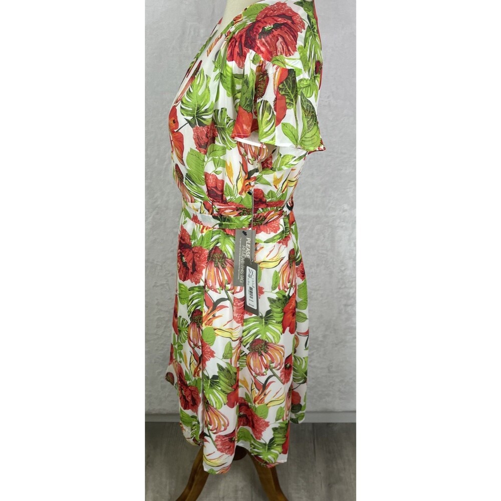 Eva Mendes Wrap Around Dress Hibiscus Monstera Green Red Size Medium NEW - Picture 3 of 9